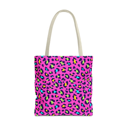Pink Neon Leopard Print Tote Bag — Bold Animal Print Shopper