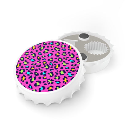 Pink Neon Leopard Bottle Opener – Retro 80s Animal Print Bar Accessory