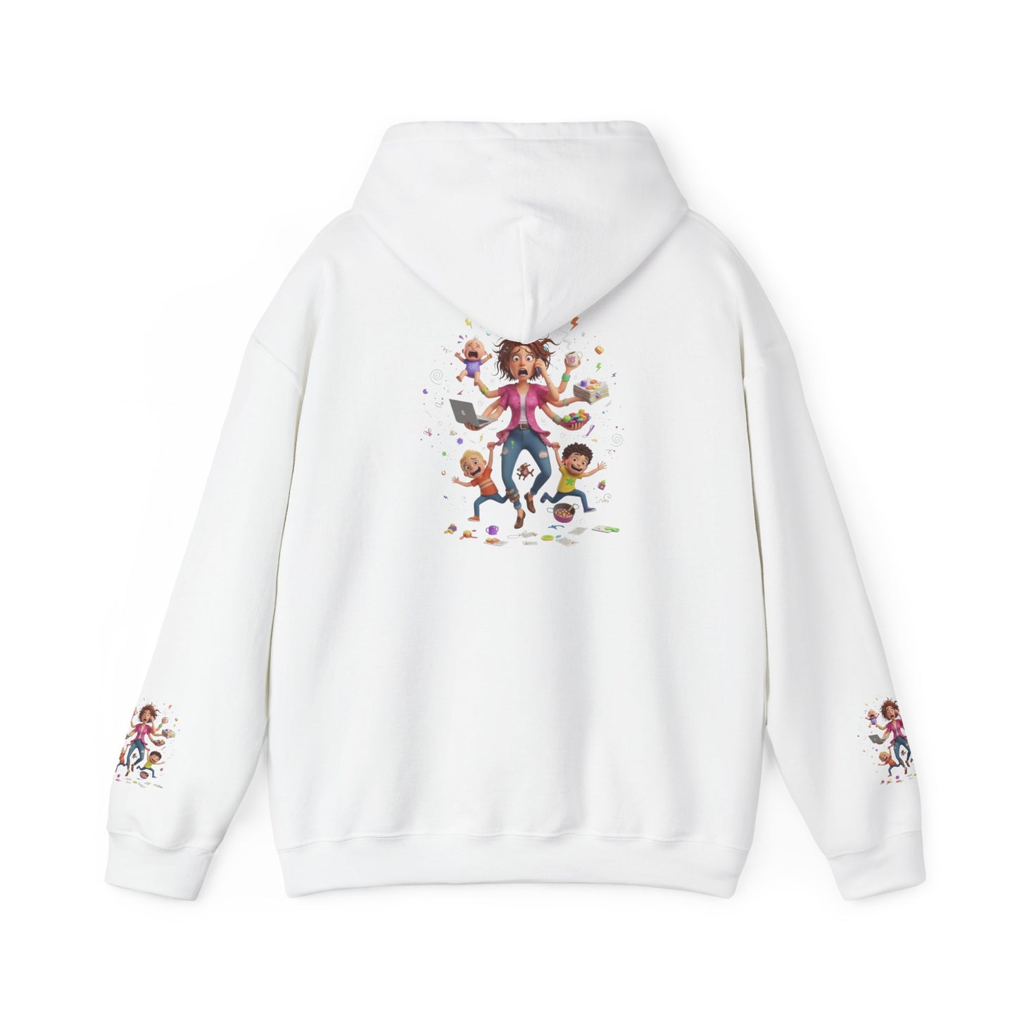 Hoodie – Pullover mit verspielter Illustration von Mutter und Kindern: „Super Mama“