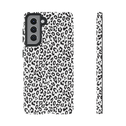 Samsung Leopard Print Tough Phone Case – Black & White Animal Pattern Protective Cover