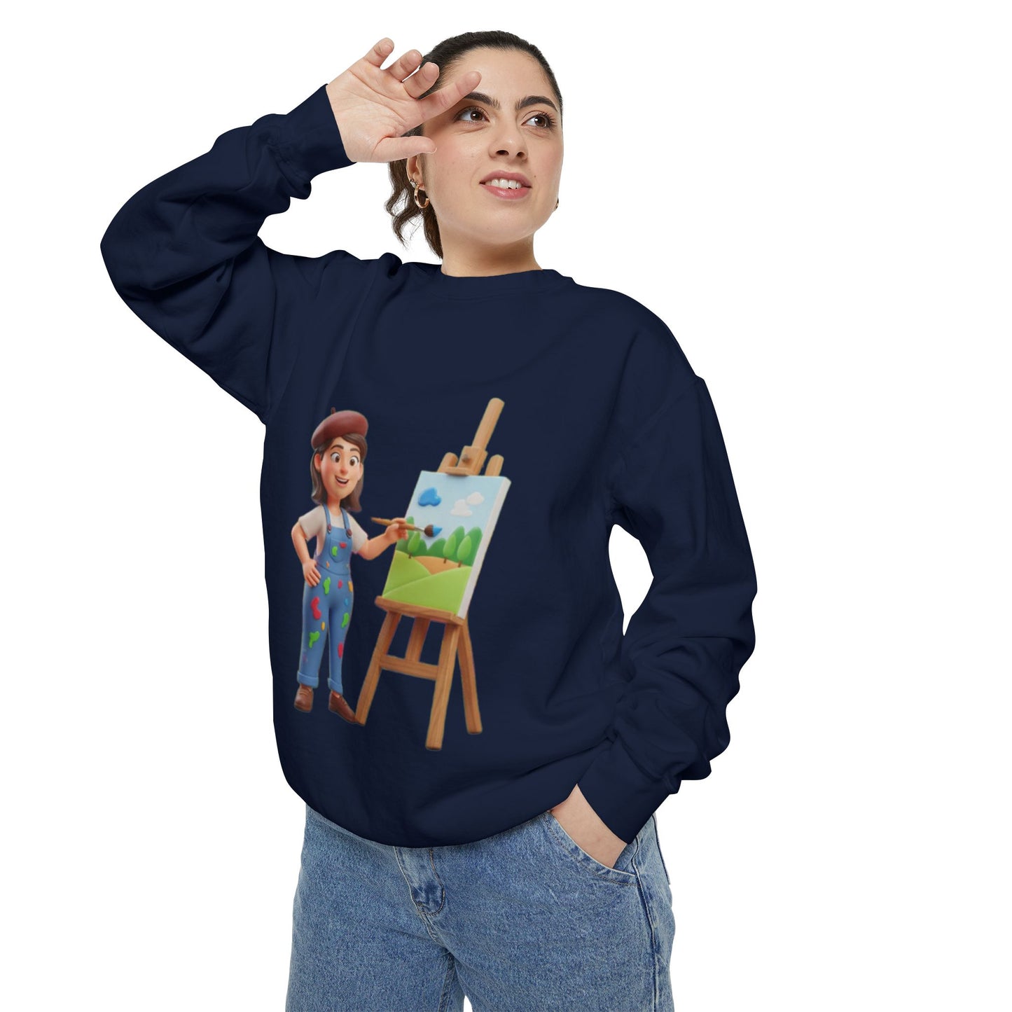 Painter Girl Sweatshirt — Cute Artist Painting Crewneck