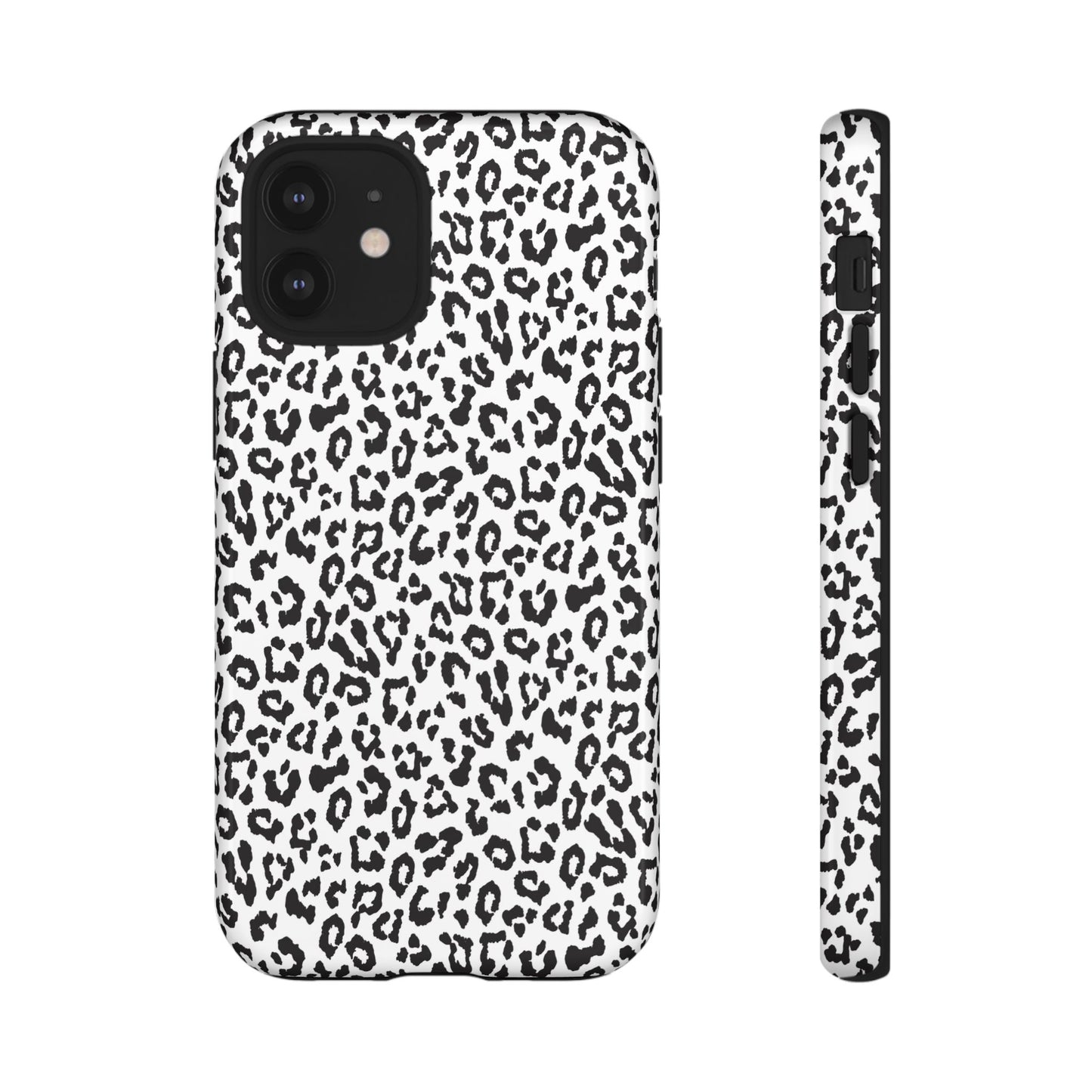 iPhone Leopard Print Tough Phone Case - Black & White Protective Cover