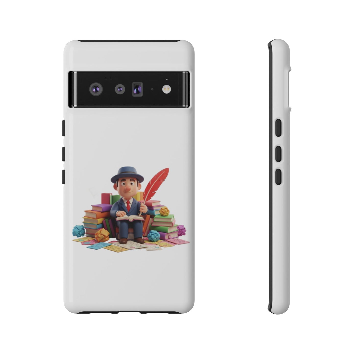 Google Author's Journey Phone Case — Cute Writer Illustration, Books & Quill Protective Cover