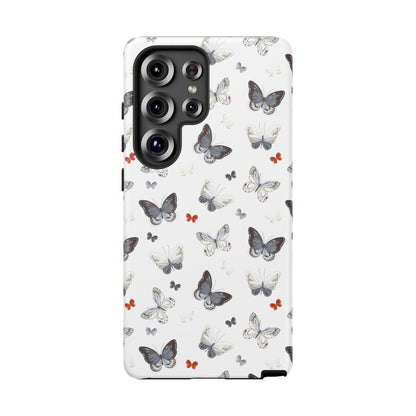 Funda para Samsung con diseño de mariposas: elegante funda protectora monocromática con detalles en rojo