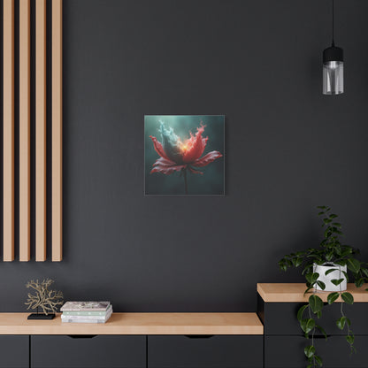 Surreal Bloom Canvas Art — Fiery Red & Teal Flower Matte Stretched Print