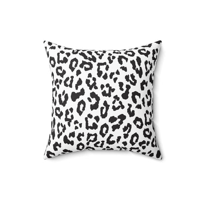 Black & White Leopard Print Square Pillow — Animal Print Decorative Throw Pillow
