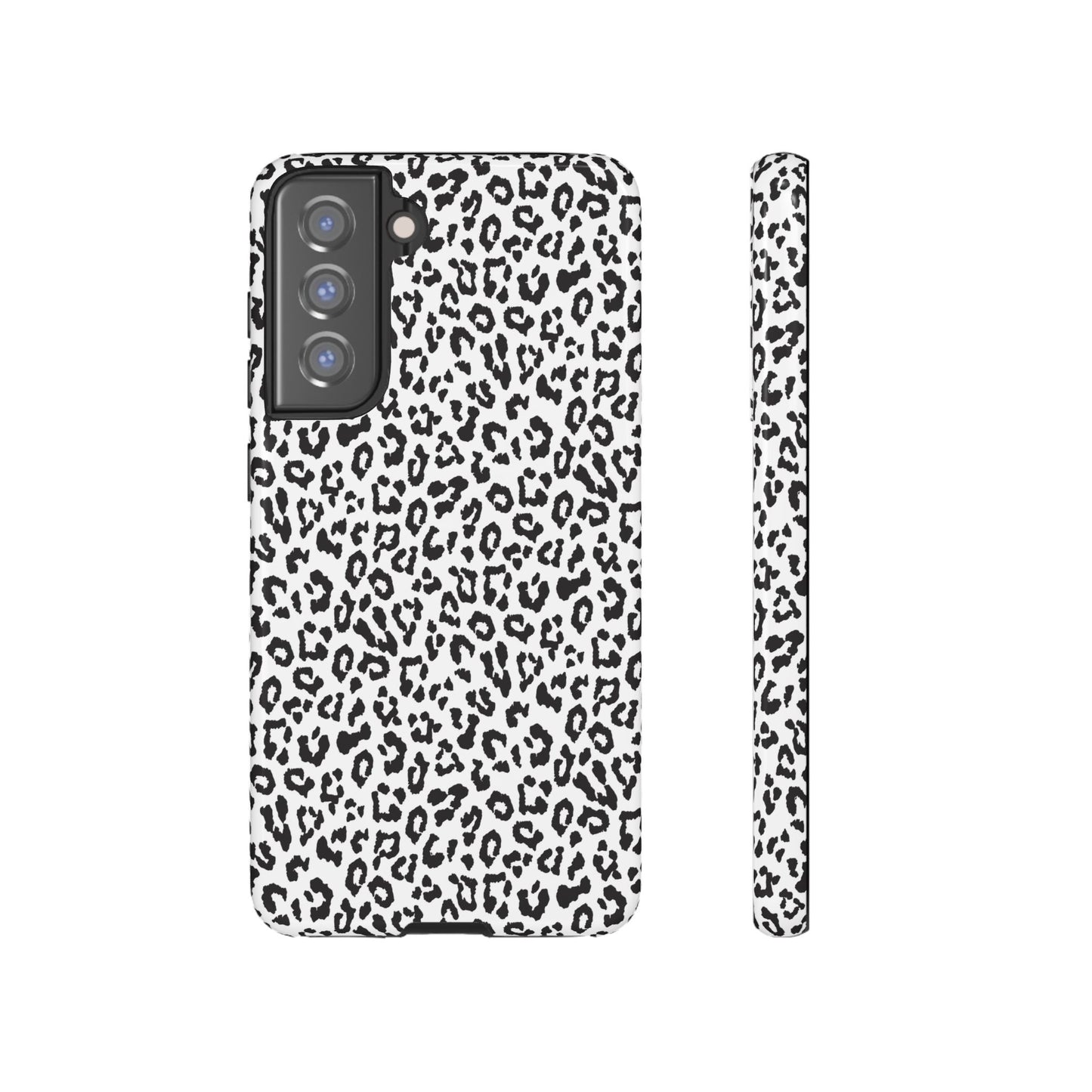 Samsung Leopard Print Tough Phone Case – Black & White Animal Pattern Protective Cover