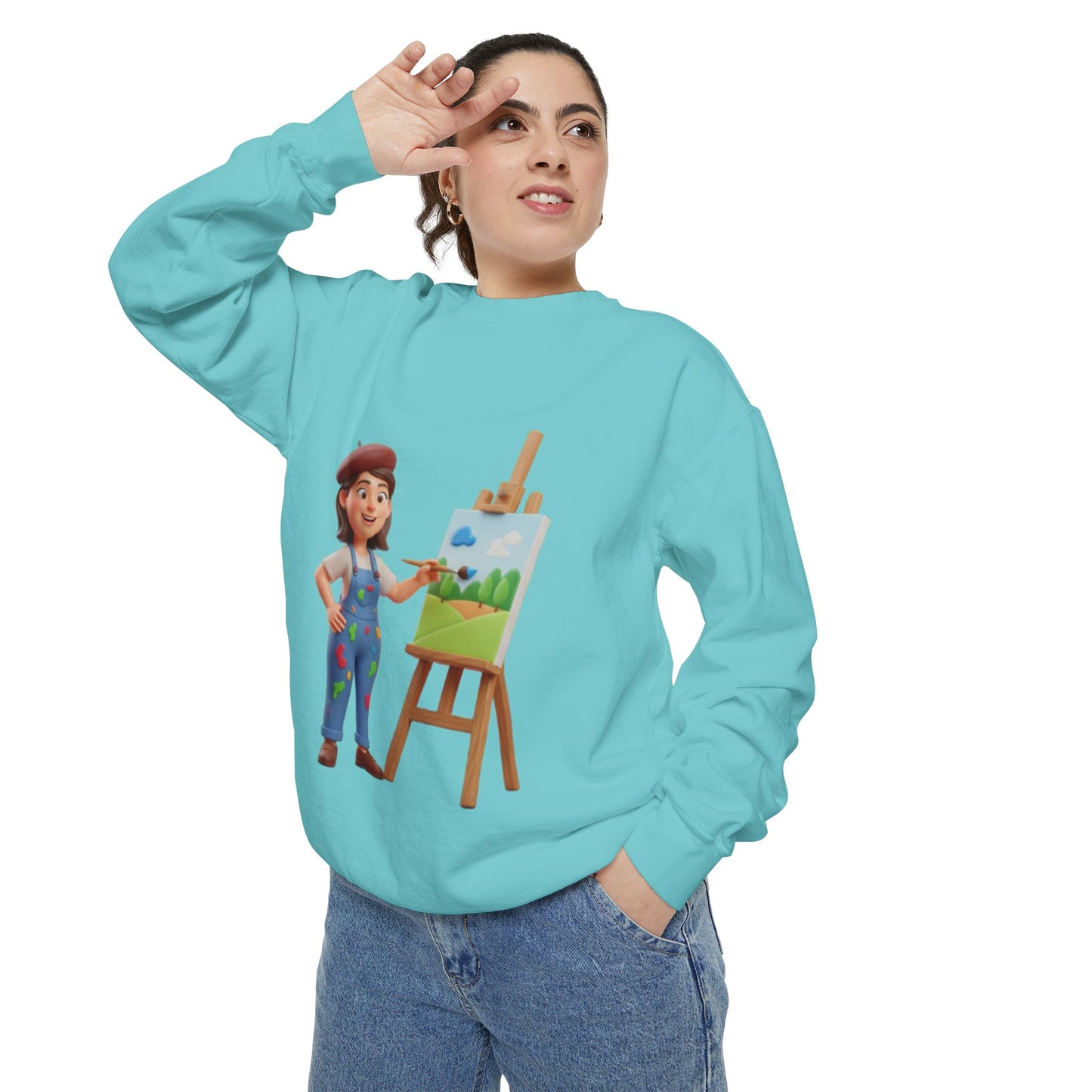 Painter Girl Sweatshirt — Cute Artist Painting Crewneck