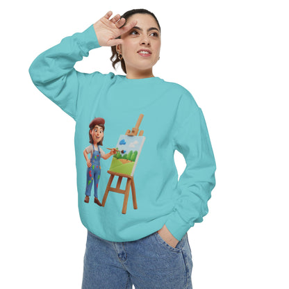 Painter Girl Sweatshirt — Cute Artist Painting Crewneck