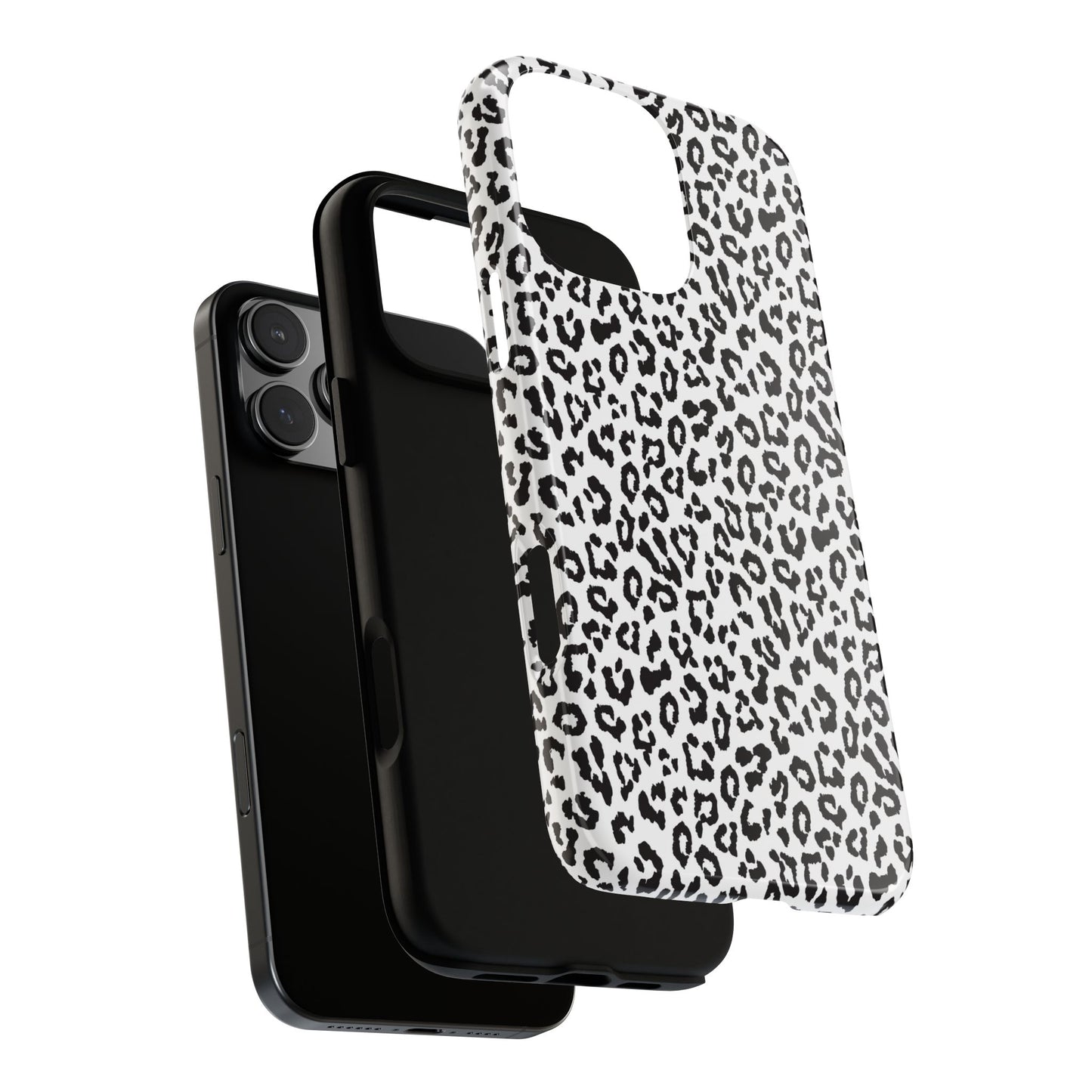 iPhone Leopard Print Tough Phone Case - Black & White Protective Cover