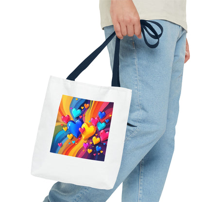 Colorful Heart Burst Tote Bag — Rainbow Love All-Over Print
