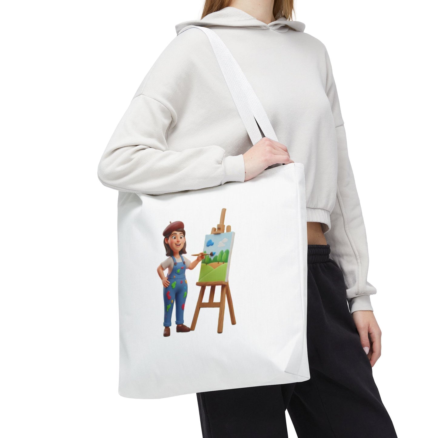 Artist Tote Bag — Painter with Easel Illustrated AOP Tote