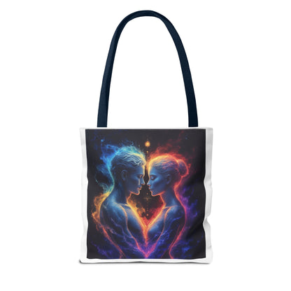 Cosmic Lovers Tote Bag — Neon Fire & Ice Couple Art AOP Tote