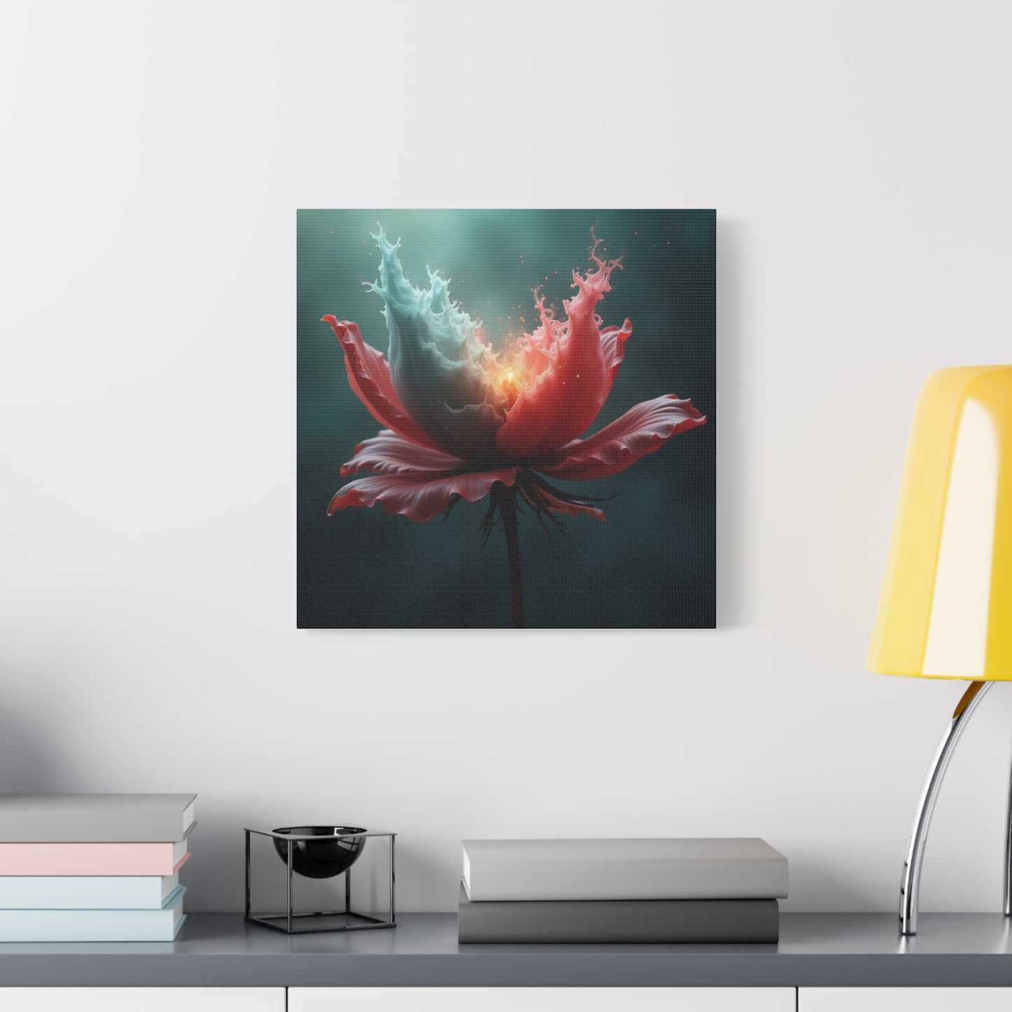 Surreal Bloom Canvas Art — Fiery Red & Teal Flower Matte Stretched Print