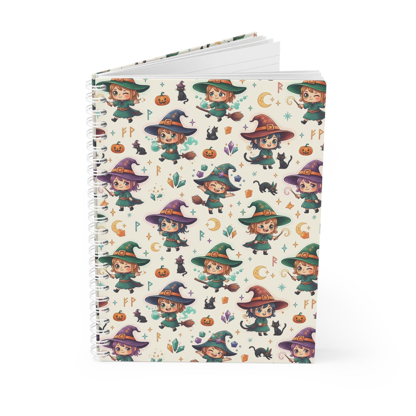 Witchy Cute Spiral Notebook — Halloween Witch Pattern Journal