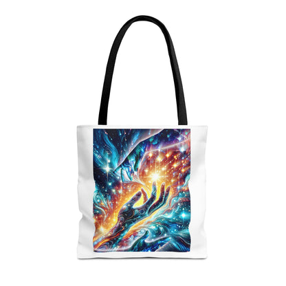 Cosmic Hands Tote Bag — Vibrant Galaxy Art Tote for Everyday, Beach & Gifts
