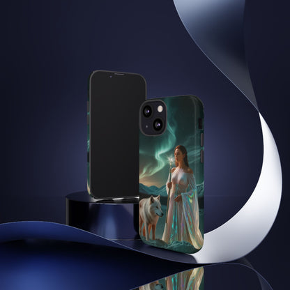 iPhone Mystic Guardian Phone Case — Aurora Wolf Woman Protective Cover