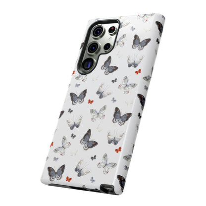 Funda para Samsung con diseño de mariposas: elegante funda protectora monocromática con detalles en rojo