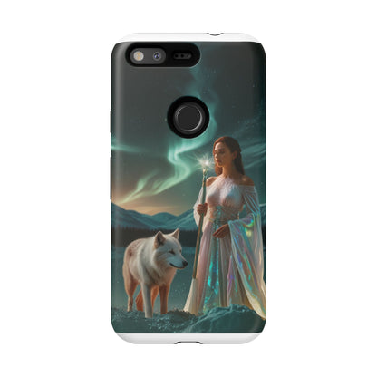 Funda para teléfono Google Aurora Guardian: armadura de fantasía de mujer y lobo