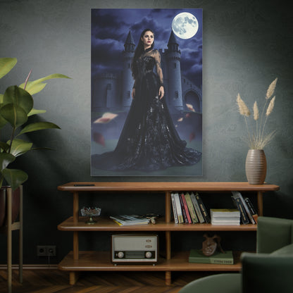 Gothic Moonlit Woman Matte Canvas Print — Dark Castle Wall Art