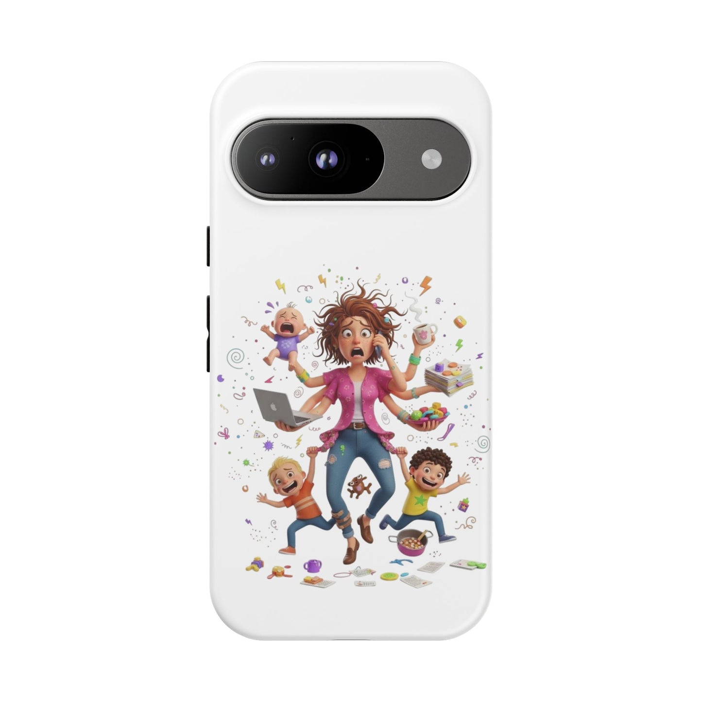 Funda para Google Phone - Diseño de caricatura de mamá frenética (Vida de mamá caótica y divertida)
