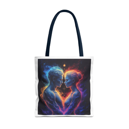 Cosmic Lovers Tote Bag — Neon Fire & Ice Couple Art AOP Tote