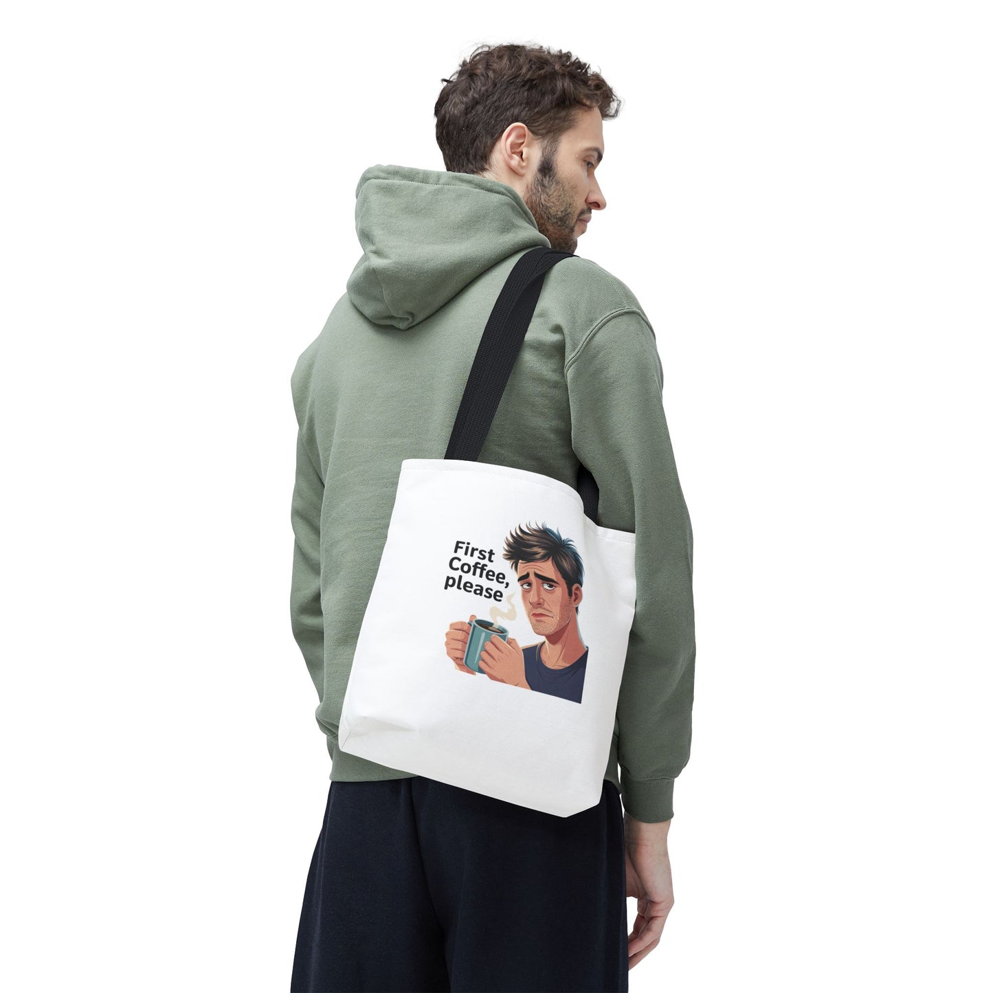 Coffee Lover Tote Bag — "First Coffee, Please" Morning Humor Tote