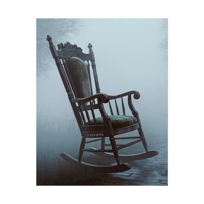 Vintage-Schaukelstuhl-Poster – Stimmungsvolles, nebliges Cottage-Wandbild (gerolltes Poster)