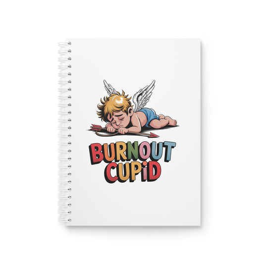 Burnout Cupid Spiral Notebook — Cute Tired Cupid Illustration Journal