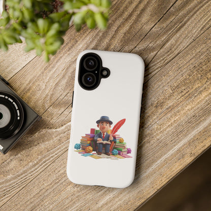 iPhone Phone Case — Cute Writer Sitting on Books with Feather Pen