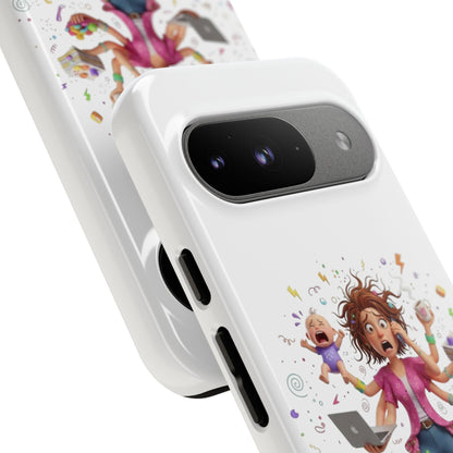 Funda para Google Phone - Diseño de caricatura de mamá frenética (Vida de mamá caótica y divertida)
