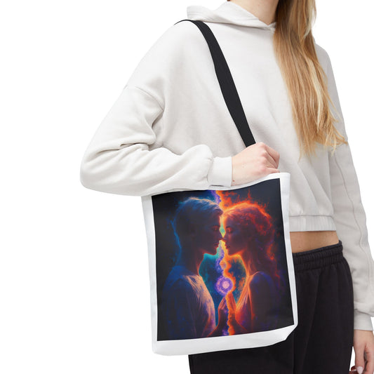 Cosmic Lovers Tote Bag — Flame & Ice Couple Art AOP