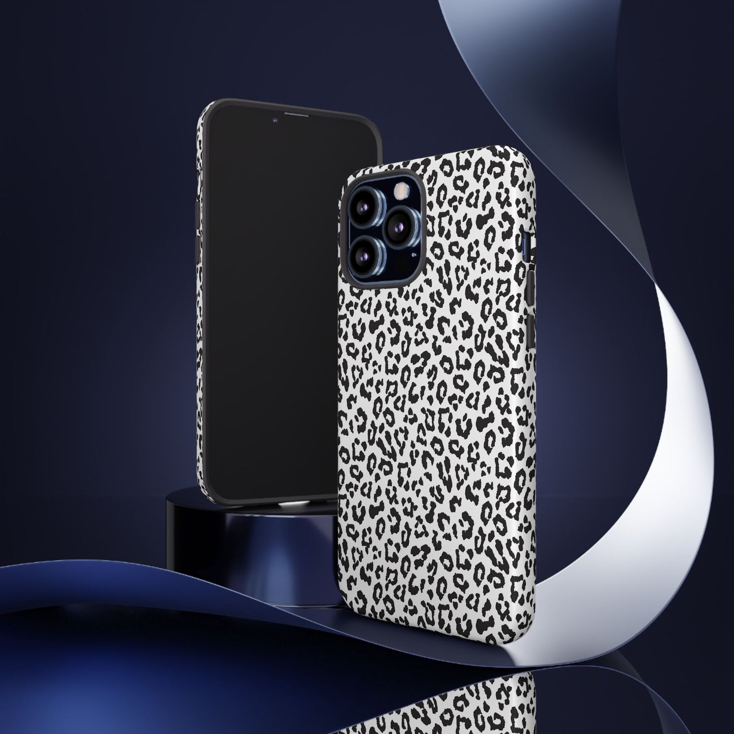 iPhone Leopard Print Tough Phone Case - Black & White Protective Cover