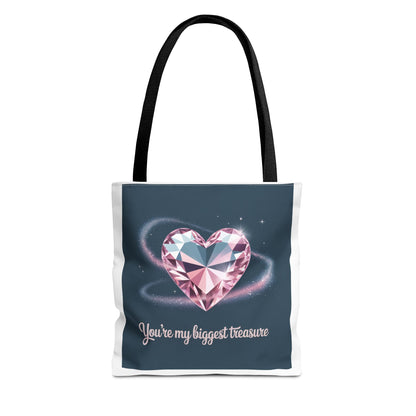 Heart Gem Tote Bag — "You're My Biggest Treasure" Romantic Gemstone Tote
