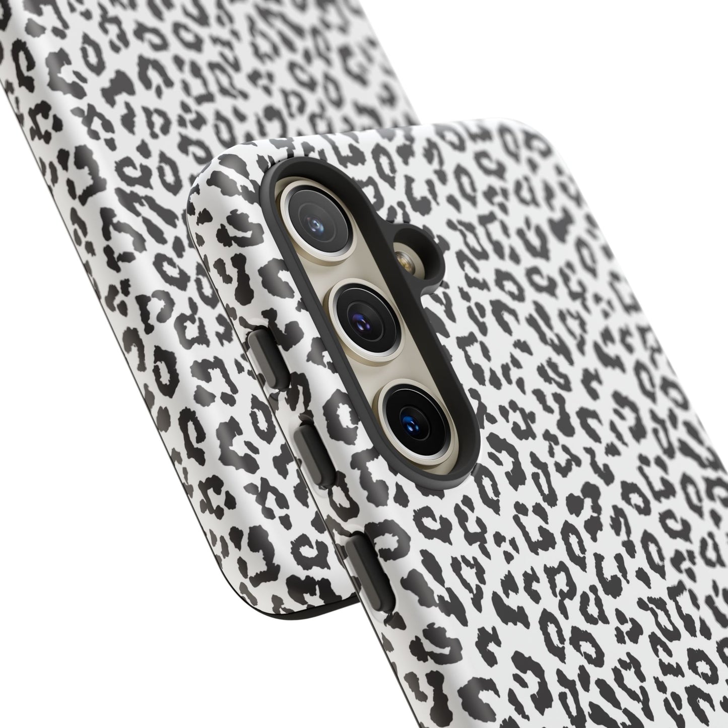 Samsung Leopard Print Tough Phone Case – Black & White Animal Pattern Protective Cover