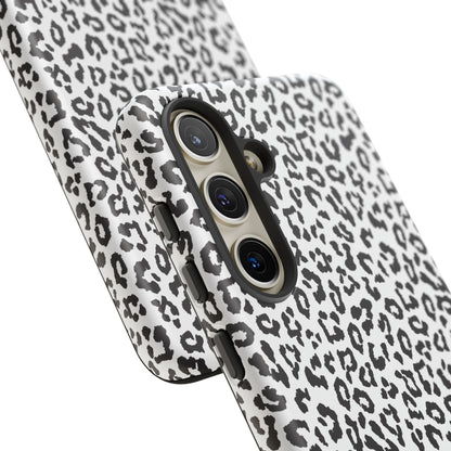 Samsung Leopard Print Tough Phone Case – Black & White Animal Pattern Protective Cover