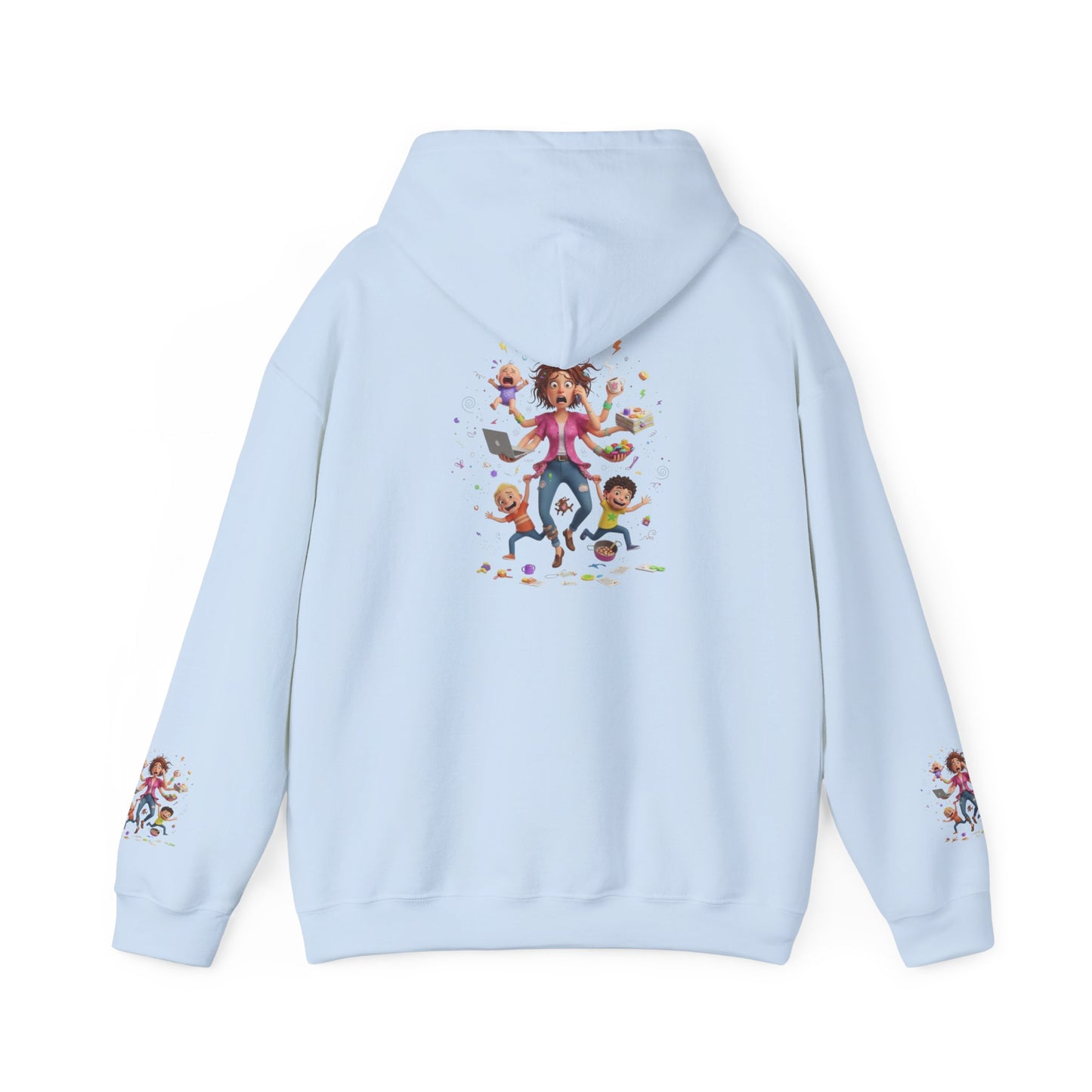 Hoodie – Pullover mit verspielter Illustration von Mutter und Kindern: „Super Mama“