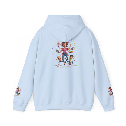 Hoodie – Pullover mit verspielter Illustration von Mutter und Kindern: „Super Mama“
