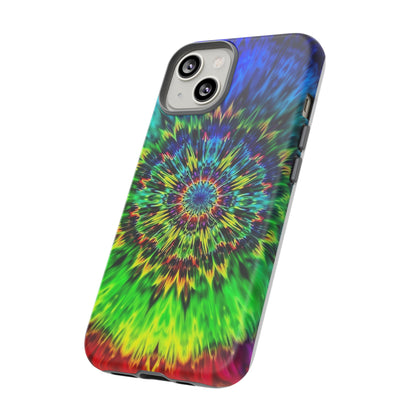 Funda resistente para teléfono con diseño de mandala psicodélico: protección vibrante con efecto tie-dye
