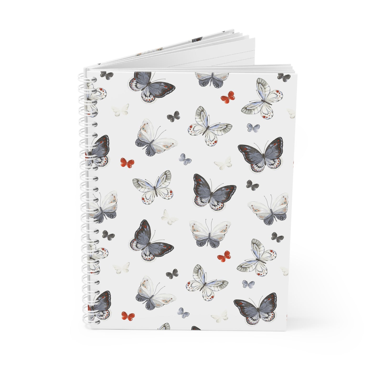 Cuaderno espiral con estampado de mariposas: diario de inspiración floral para la escuela, notas y regalos.