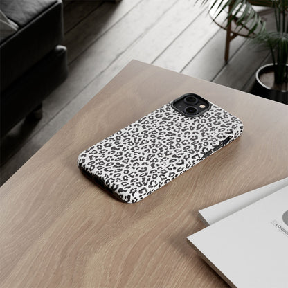 iPhone Leopard Print Tough Phone Case - Black & White Protective Cover