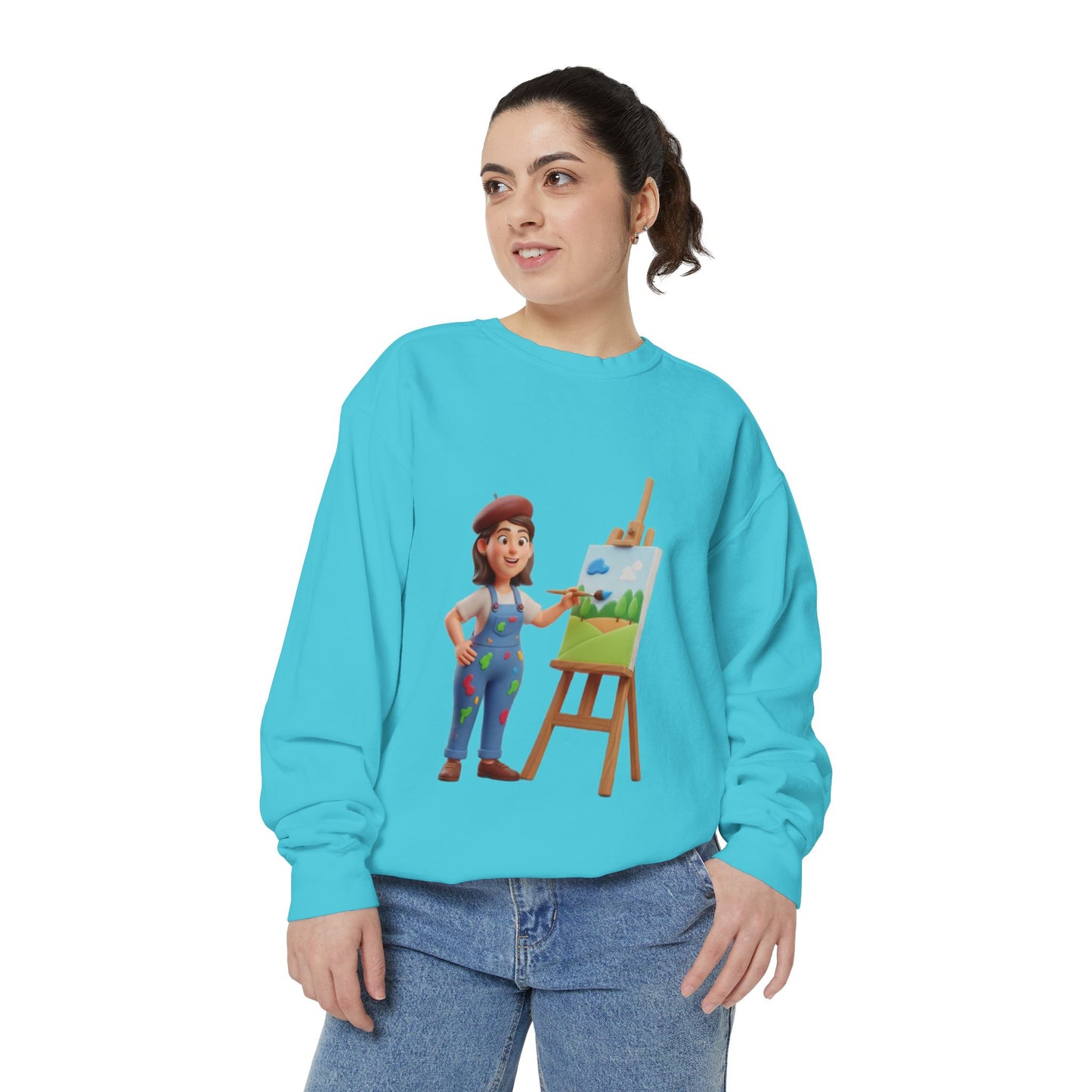 Painter Girl Sweatshirt — Cute Artist Painting Crewneck