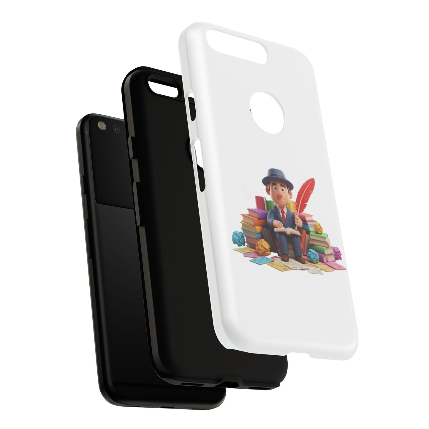 Google Author's Journey Phone Case — Cute Writer Illustration, Books & Quill Protective Cover