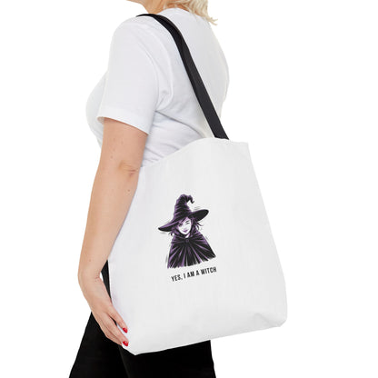 Witch Illustration Tote Bag — "Yes, I Am a Witch" Halloween Canvas Tote