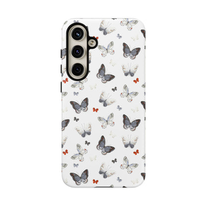 Funda para Samsung con diseño de mariposas: elegante funda protectora monocromática con detalles en rojo