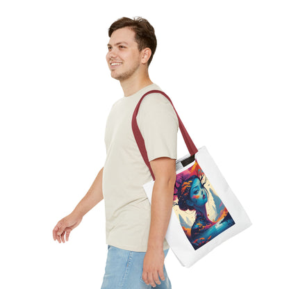 Artistic Blue Forest Maiden Tote Bag - Surreal Portrait All-Over Print