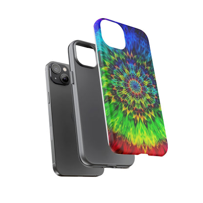 Funda resistente para teléfono con diseño de mandala psicodélico: protección vibrante con efecto tie-dye
