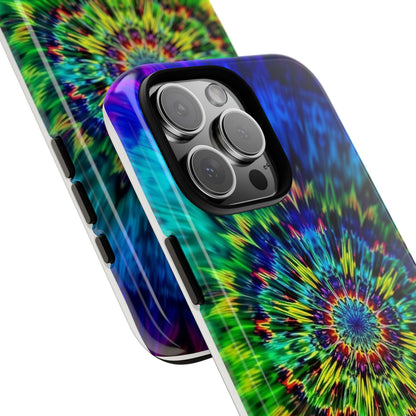 Funda resistente para teléfono con diseño de mandala psicodélico: protección vibrante con efecto tie-dye