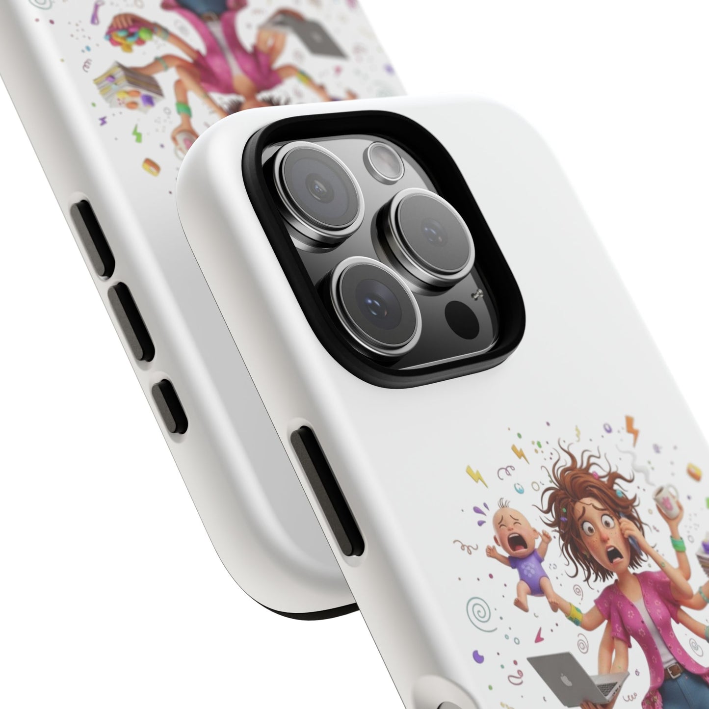 iPhone Phone Case — Hectic Mom Cartoon Design (Multitasking Mother, Kids & Chaos)