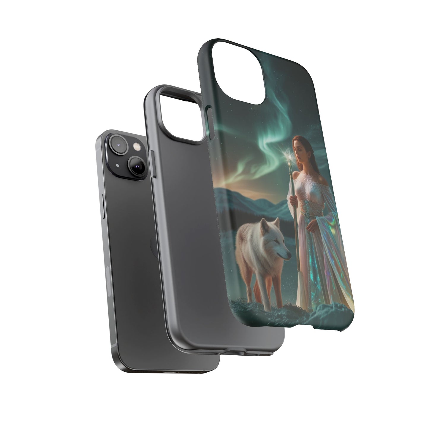 iPhone Mystic Guardian Phone Case — Aurora Wolf Woman Protective Cover
